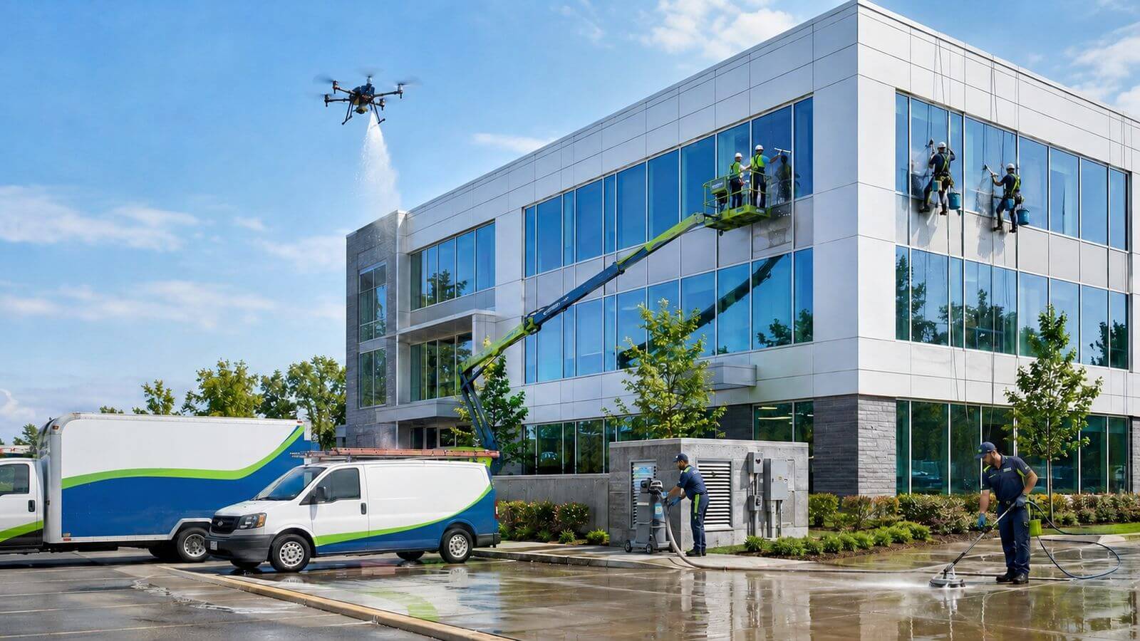 Air Tech Solutions commercial cleaning crew at a modern office property