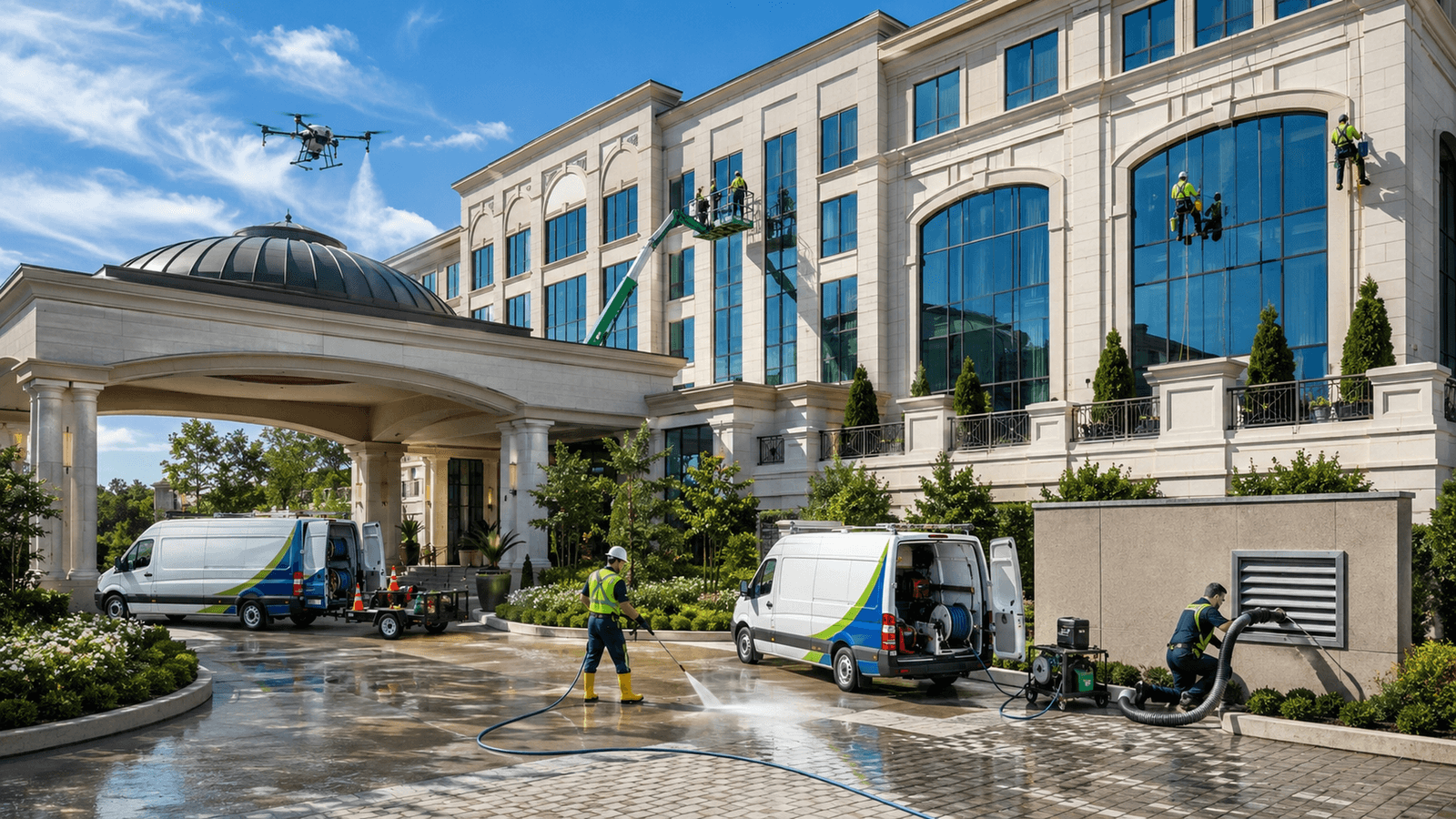Commercial cleaning services at a hotel property