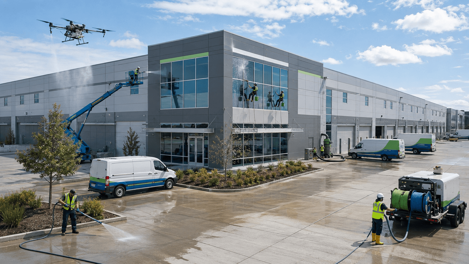 Commercial cleaning services at an industrial property